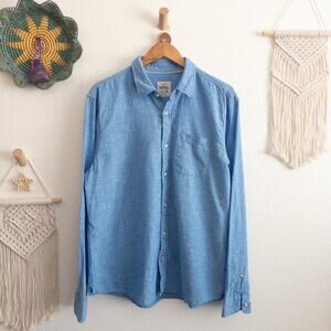 Fatface Bright Blue Linen Blend Casual Button Down Shirt Men's Size Large